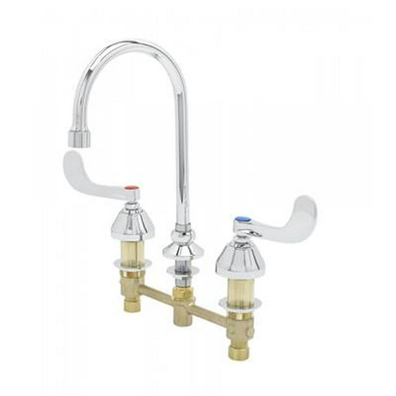 T&S Brass - 8'' Medical Faucet, Ceramas, Swivel Gooseneck, 0.5 GPM VR Spray Device, 4'' Handles