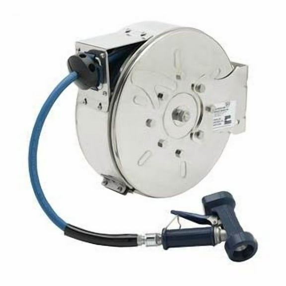 T&S Brass - Hose Reel,Enclosed,Stainless Steel,30'Hose,3/8''ID with Rear Trigger Water Gun