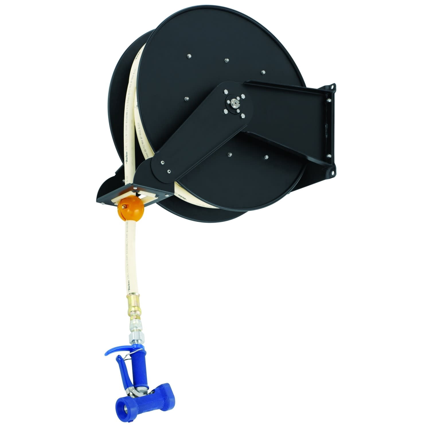 T&S Brass - Hose Reel, Open, Epoxy Coated Steel, 3/4'' x 50' Hose, 7/16'' Front Trigger Water Gun