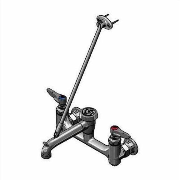 T&S Brass - Service Sink Faucet, 8'' Wall Mount, Built-In Stops, Vacuum Breaker, Rough Chrome (Buy American Act)