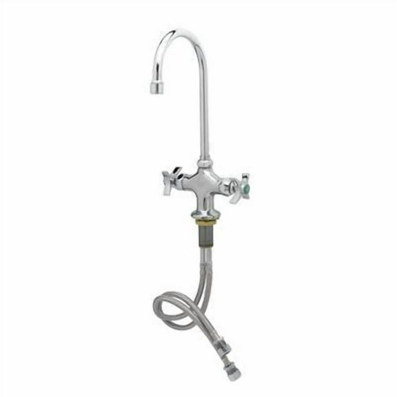 T&S Brass - Lab Mixing Faucet, Swivel/Rigid Gooseneck w/ 2.2 GPM Aerator, 4-Arm Handles, Flex Lines