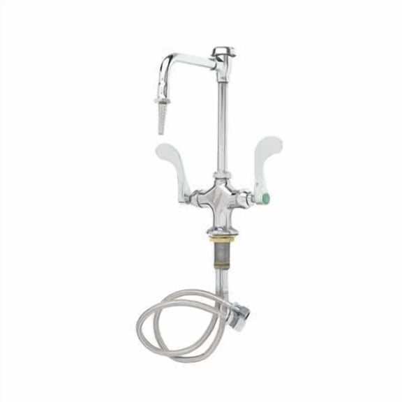 T&S Brass - Lab Mixing Faucet, Single Hole Deck Mount, 4'' Wrist Handles, VB Nozzle & Serrated Tip