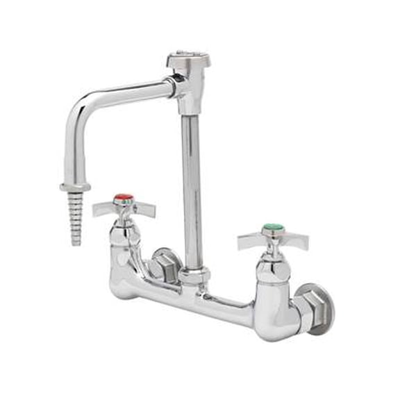 T&S Brass - Lab Mixing Faucet, Wall Mount, S/R Vacuum Breaker Nozzle, Serrated Tip, 4-Arm Handles