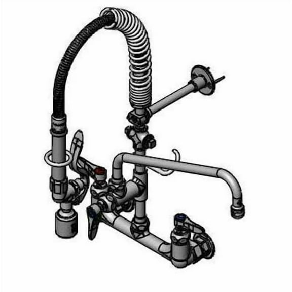 T&S Brass - Mini-PRU: 8'' Wall Mount, B-0107-C, 12'' Swing Nozzle, Eternas & Lever Handles, 4-Way Cross