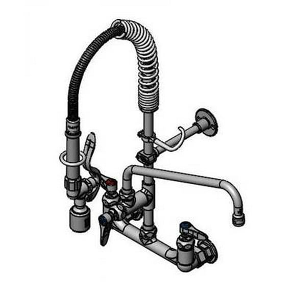 T&S Brass - Mini PRU: 8'' Wall Mount Faucet w/B-0107-C, 12'' Swivel Nozzle, Lever Handles & Wall Bracket MINI PRE-RINSE