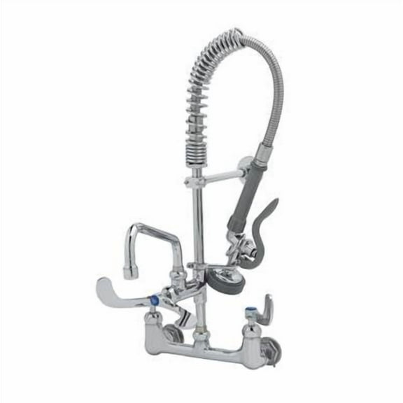 T&S Brass - Mini PRU: 8'' Wall Mount, B-0107, 8'' Swivel Nozzle, Ceramas, Wrist Handles, Wall Bracket ''MINI PRE-RINSE''