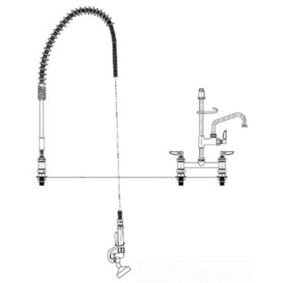 T&S Brass P3-8DOSN06PZLXA 8 c/c Deck Mount Faucet, 1/2 Male Supply Kits, ADF, 6 SW. NZL, 8 Riser, EB-0072-H Blue Hose & EB-0107-035 Spray Valve