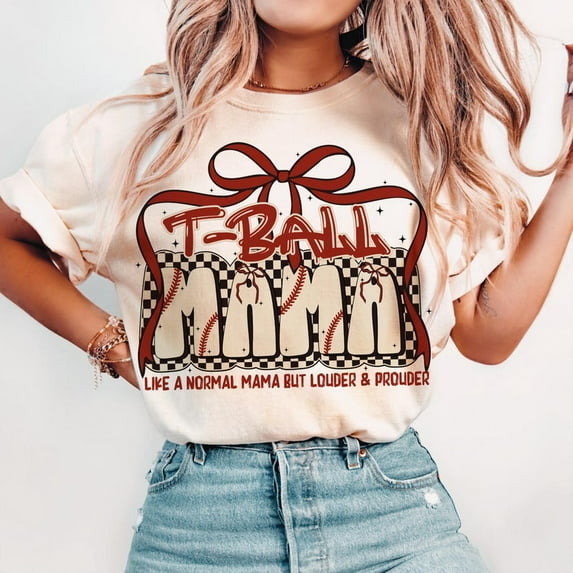 T-Ball Mama T-Shirt, Coquette Bow Cheer Mom Tee, Game Day T-Ball Shirt, Cute Sublimation for Sports Moms, Cheer Mama Outfit for Baseball Fans