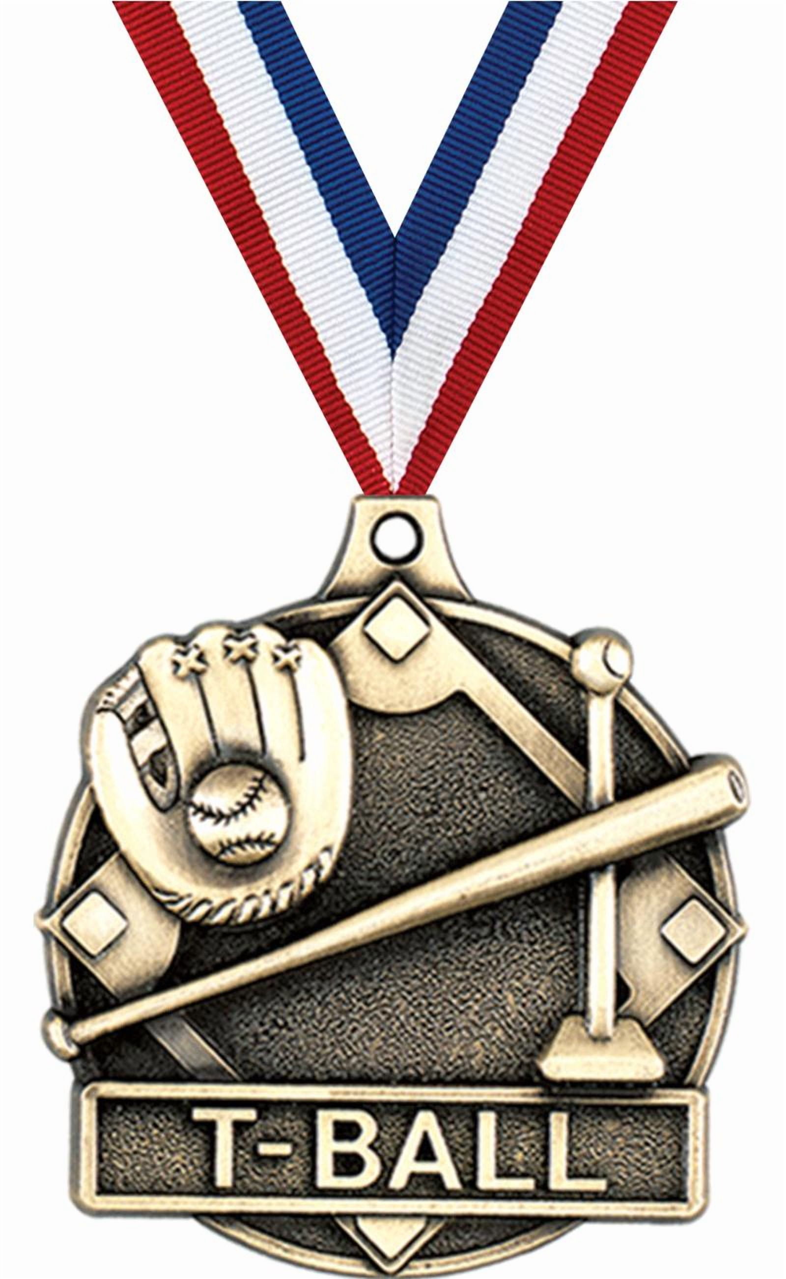 T-Ball Medals, 2" Gold Diecast T-Ball Medal Award 100 Pack