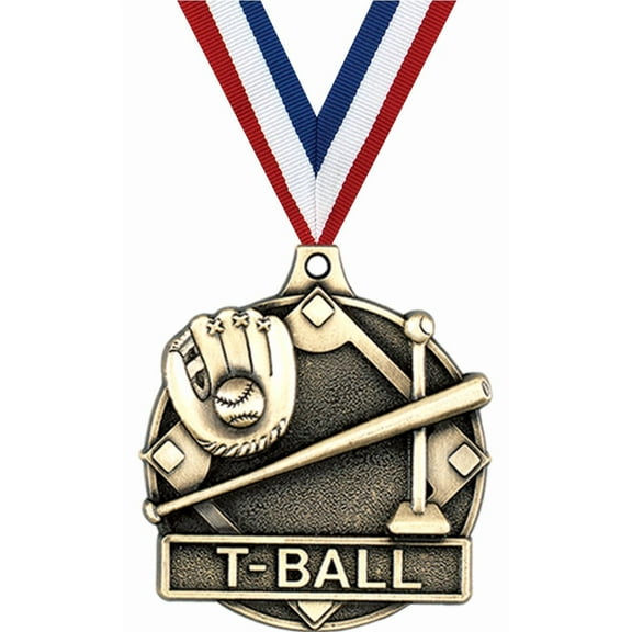 T-Ball Medals, 2" Gold Diecast T-Ball Medal Award 100 Pack