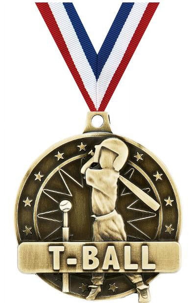 T Ball Player Medals, 2" Gold Diecast T Ball Player Medal Award 5 Pack