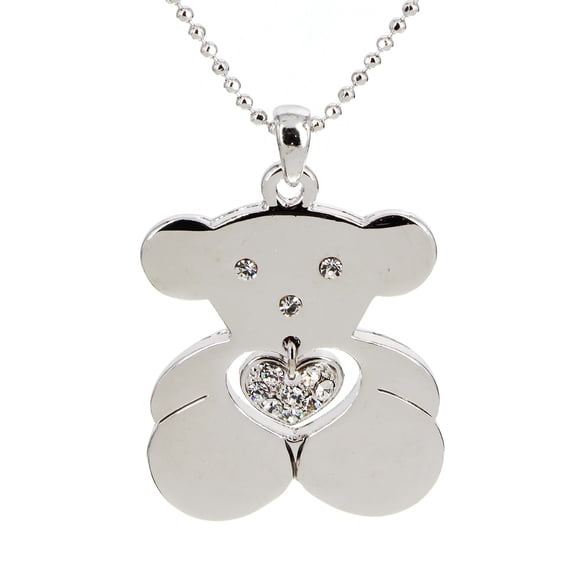 T-Bear Charm w/ Crystals Necklace - Rhodium Plating - Clear - NE-N4490CL