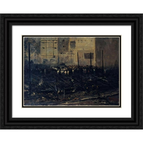 T. Bianco 14x11 Black Ornate Wood Framed Double Matted Museum Art Print Titled: The Bazaar of Charity After the Fire of June 4, 1897 (1897)
