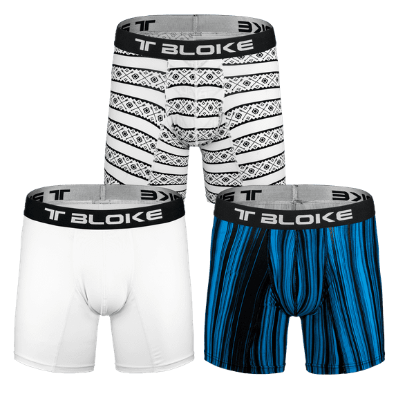 T Bloke Men Boxers M Size 3 Pack Blue/Black Printed & White/Black Printed