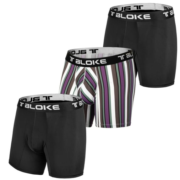 T Bloke Mens Boxers L Size, Pack of 3 Purple/White Printed &Two Black Boxer