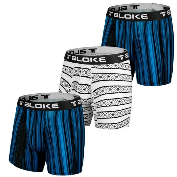 T Bloke Mens Boxers XL Size, Pack of 3 Black & Two Blue/Black Printed Boxer