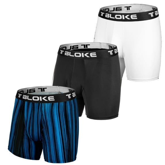T Bloke Mens Boxers XXL Size, Pack of 3 Black, White &Blue/Black Printed