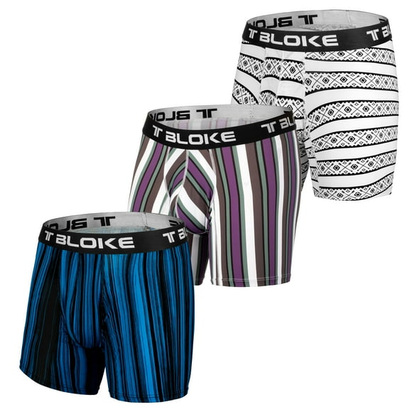 T Bloke Short Boxers XL Size 3 Pack Blue/Black, White/Black &Purple/White
