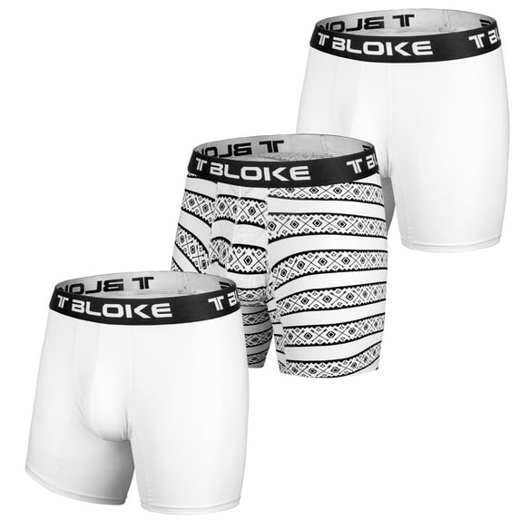 T Bloke Short Boxers XL Size 3 Pack White/Black Printed &Two White Boxers