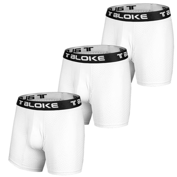 T Bloke Wicking Boxers XXL Size Pack of 3 White Mesh with Breathable Fabric