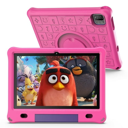 T&C 10.1 Inch Kids Tablet PC, IPS Screen + Capacitive Multi Touch, Powered by New Android 12- 3GB Ram + 64GB Rom- Pink Case
