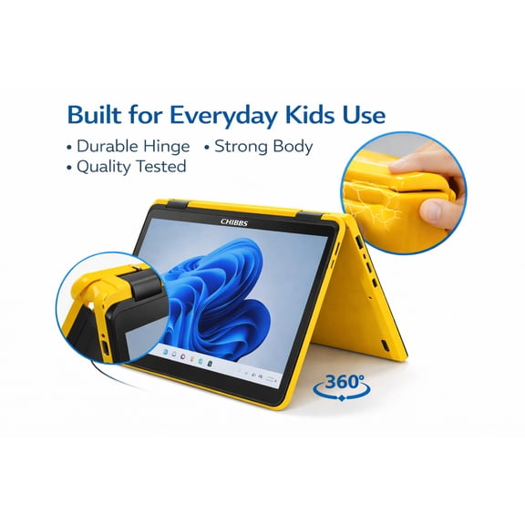 CHIBBS 11" Inch YOGA360 Touch Screen 2-in-1 Windows 11 Laptop Computer, INTEL N100, Facial Recognition, & Backlit keyboard- Yellow