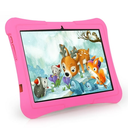 T&C Portable Kids Touch Screen Tablet PC, 10.1"-inch IPS screen powered by Linux-Android 13 operating system, 4gb+128gb Rom, Wi-Fi, -Pink Case