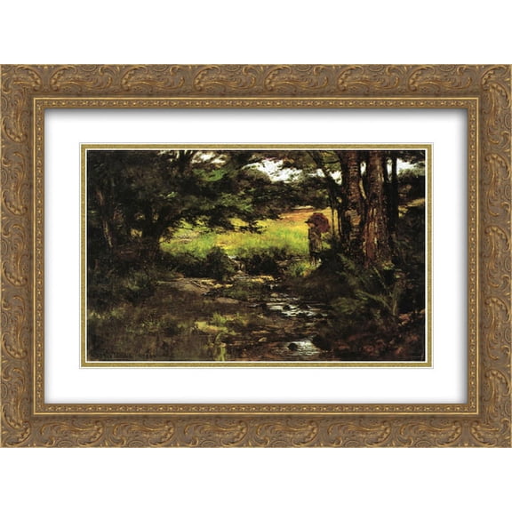 T. C. Steele 2x Matted 24x18 Gold Ornate Framed Art Print 'Brook in Woods'