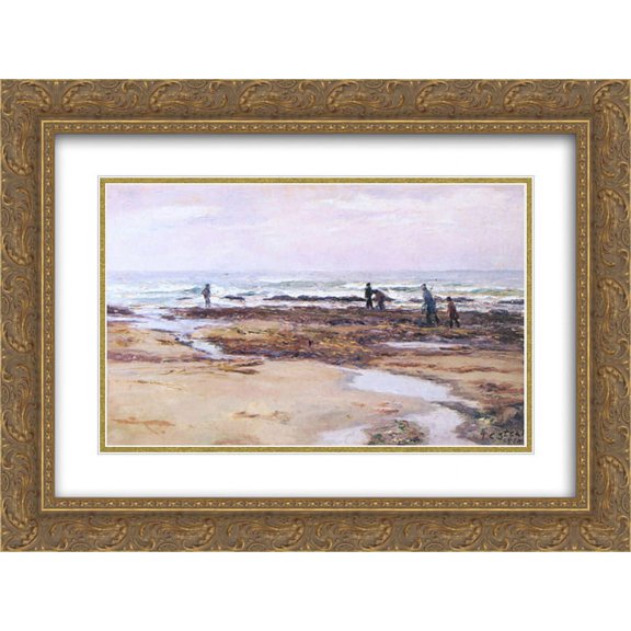 T. C. Steele 2x Matted 24x18 Gold Ornate Framed Art Print 'The Clam Diggers'