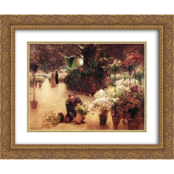 T. C. Steele 2x Matted 24x20 Gold Ornate Framed Art Print 'Flower Mart'