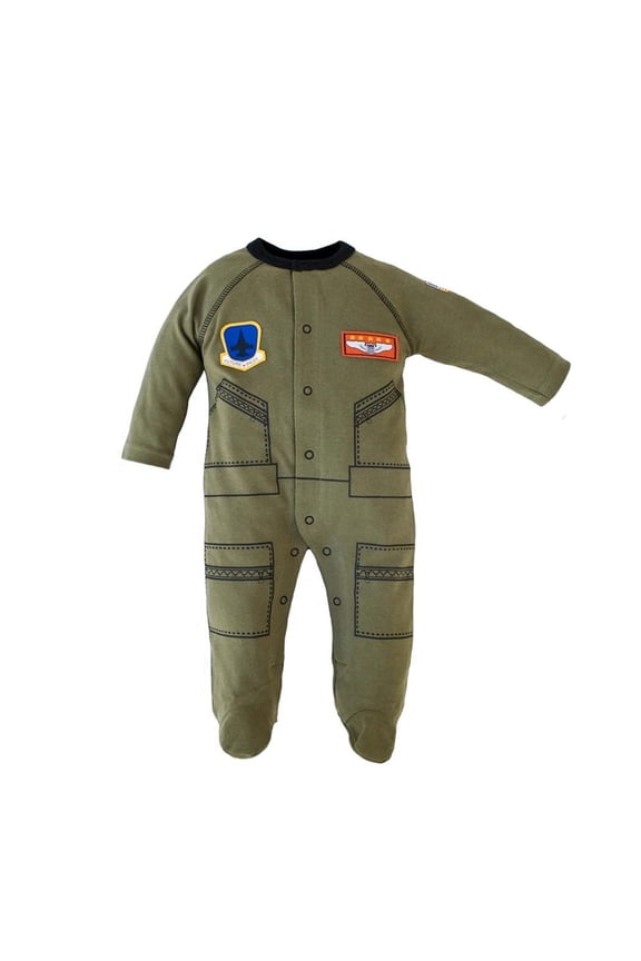 T.C., Unisex Baby Future Pilot Aviator Flight Suit Footed Crawler 0-3 Months Olive Green