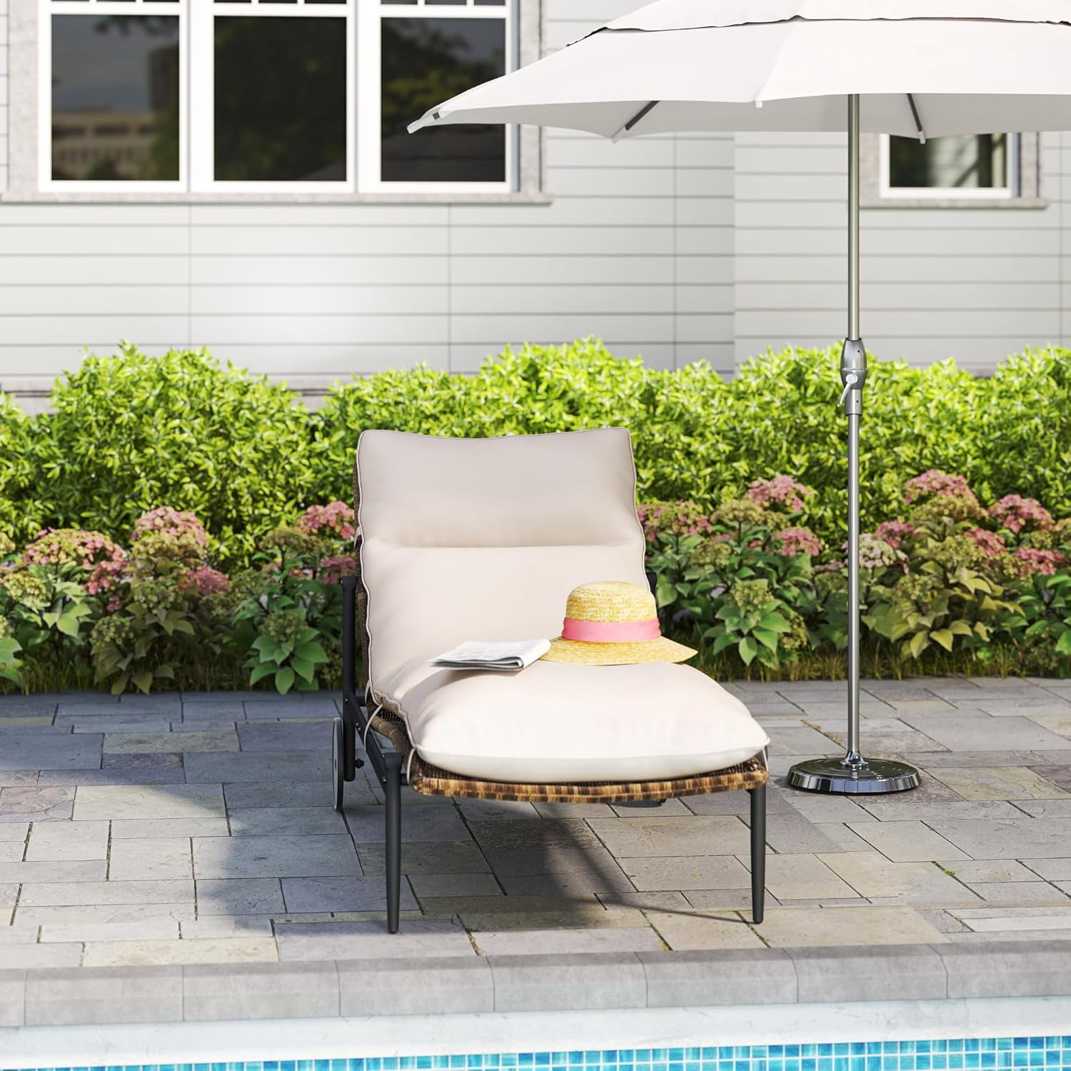 T-Chill Outdoor Living Wicker Chaise Lounge Chair with Aluminum Frame, Set of 1,Beige