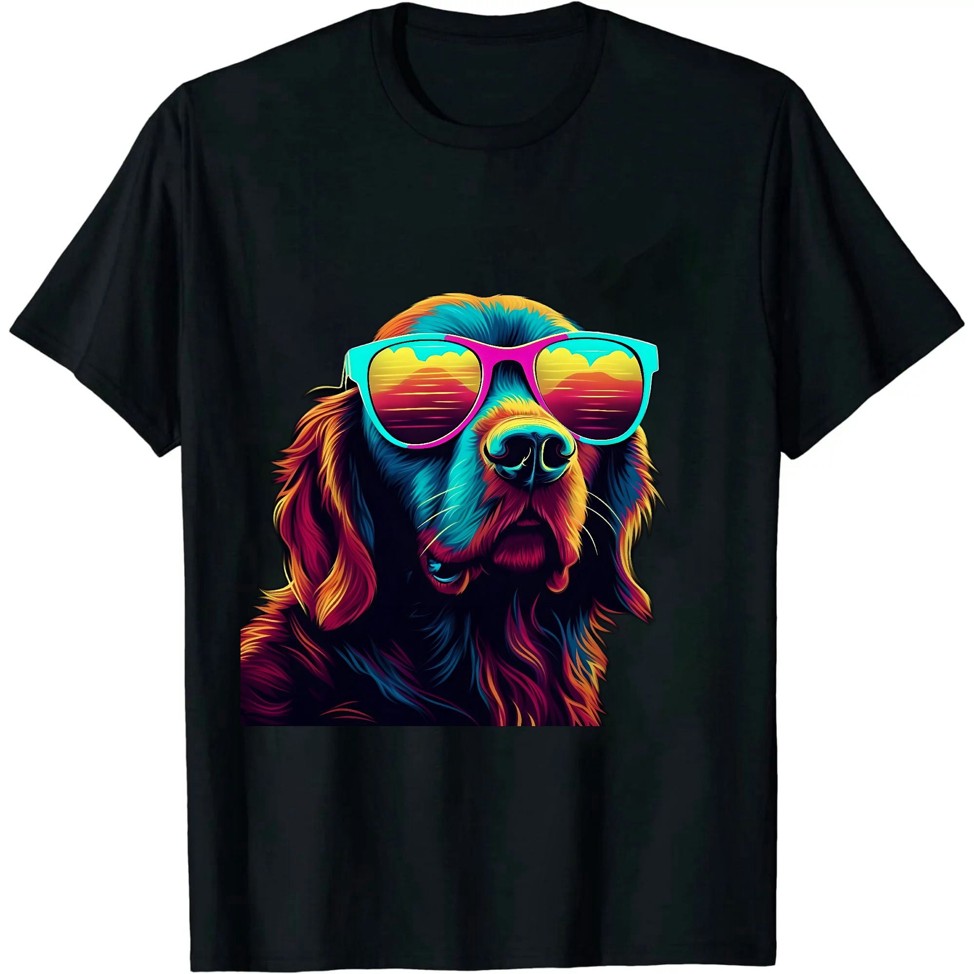短袖圆领T恤 Colorful Golden Retriever Graphic Shirt T-Shirt Golden Retriever ...