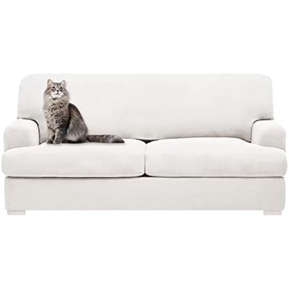T Cushion Loveseat Slipcover with 2 Individual T Cushion Shape Seat Covers for Home Dcor, 3 Pieces Stretchable, Washable, Non-Pilling, Non-Slip Love seat Covers (Loveseat,White)