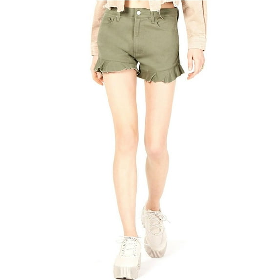T.D.C Womens Ruffle Casual Denim Shorts, Green, 6