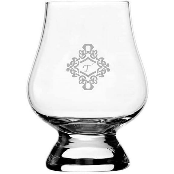T Decorated Monogram Etched 2.5oz Glencairn Wee Whisky Glass