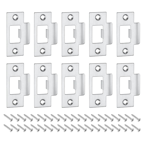 T Door Strike Plate, 10Pack 70mm x 40mm 201 Stainless Steel Latch Deadbolt Strike Plate for Door Frame Door Jamb, Silver