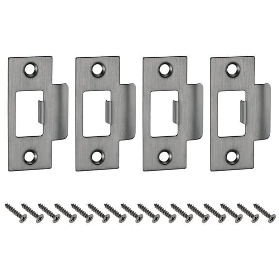 T Door Strike Plate, 4Pack 70mm x 40mm 201 Stainless Steel Latch Deadbolt Strike Plate for Door Frame Door Jamb, Dark Gray