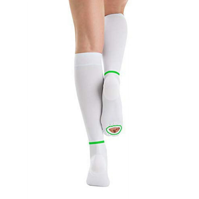 T.E.D. Anti Embolism Stockings Thigh High Knee High for Women Men 15-20  mmHg Compression TED Hose with Inspect Toe Hole 1-thigh High White XL