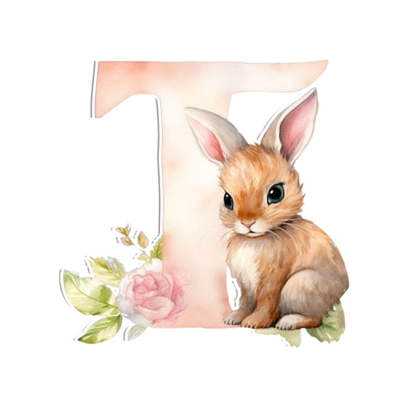 T Easter Acrylic Bunny Alphabet Letter Pendant 26 Letters Hanging Ornament Home Wall Decor Letter T 3.14Inch