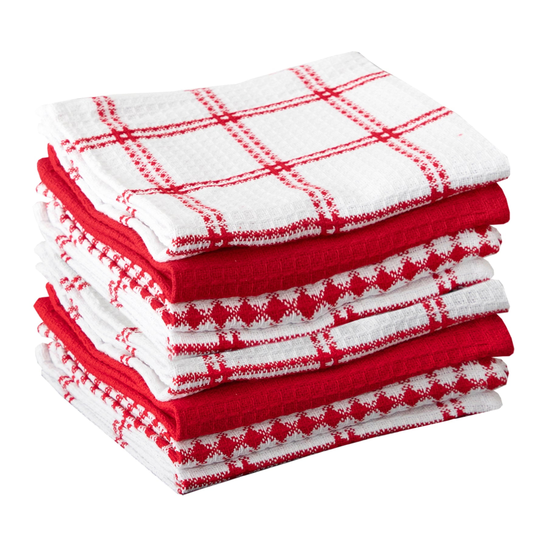 Red and White Cotton Waffle Weave Dishcloth Set, 8-Pack
