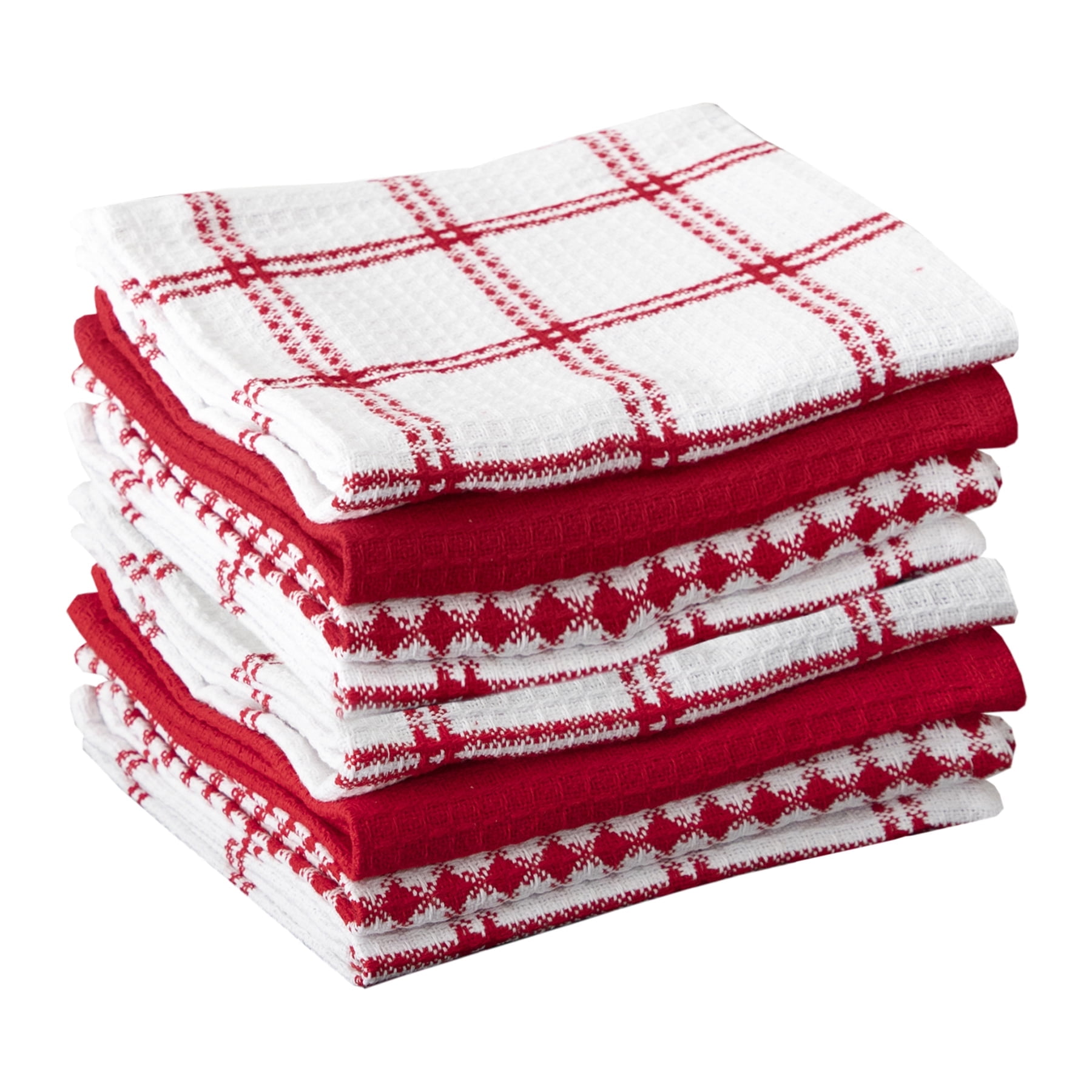 Red and White Cotton Waffle Weave Dishcloth Set, 8-Pack