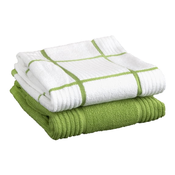 T-fal Solid & Checked Parquet Kitchen Towels, 2-Pack, Green
