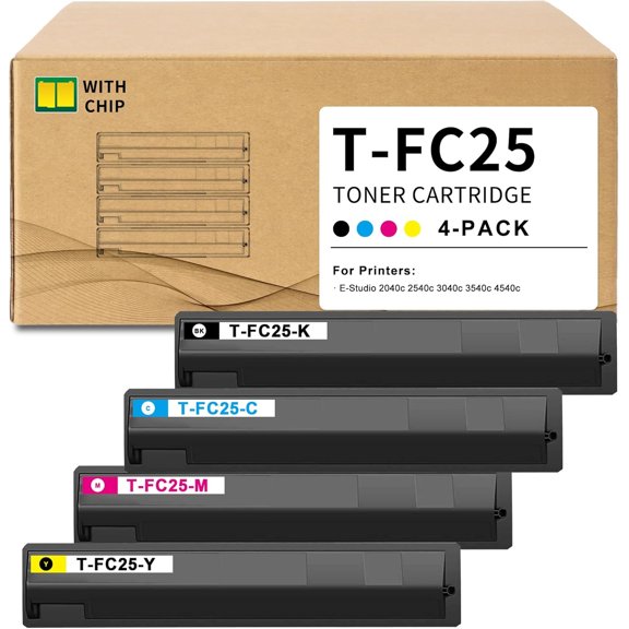 T-FC25 Toner Cartridge T-FC25-K T-FC25-C T-FC25-M T-FC25-Y Replacement for Toshiba T-FC25 Toner 4-Pack Work with E-Studio 2040c 2540c 3040c 3540c 4540c Printer TFC25 Toner, BK/C/M/Y
