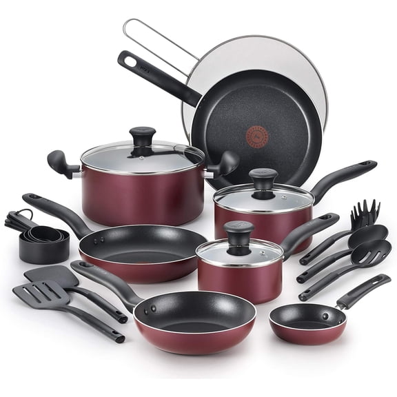 T-Fal 20-Pc. Aluminum Non-Stick Cookware Set - RED ONE SIZE