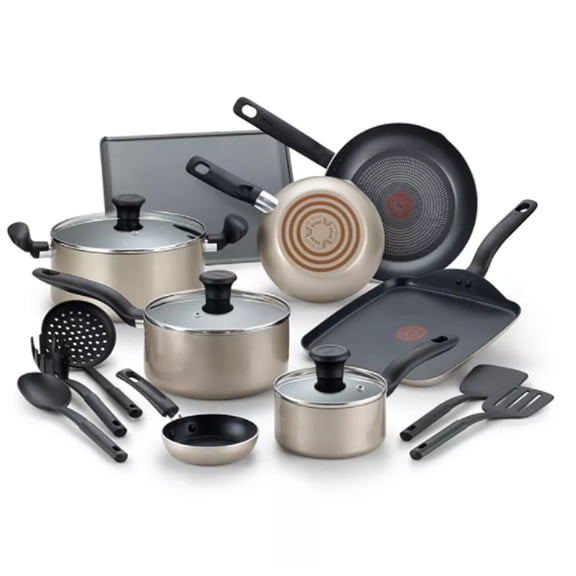 T-Fal Culinaire 16-Pc. Nonstick Aluminum Champagne Cookware Set. Champagne