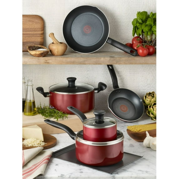 T-Fal Culinaire 16-Pc. Nonstick Aluminum Cookware Set – Red