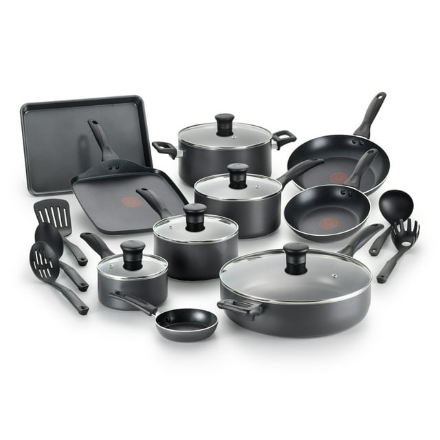TFal Easy Care ThermoSpot 20 Piece NonStick Dishwasher Safe Cookware Set, Gray