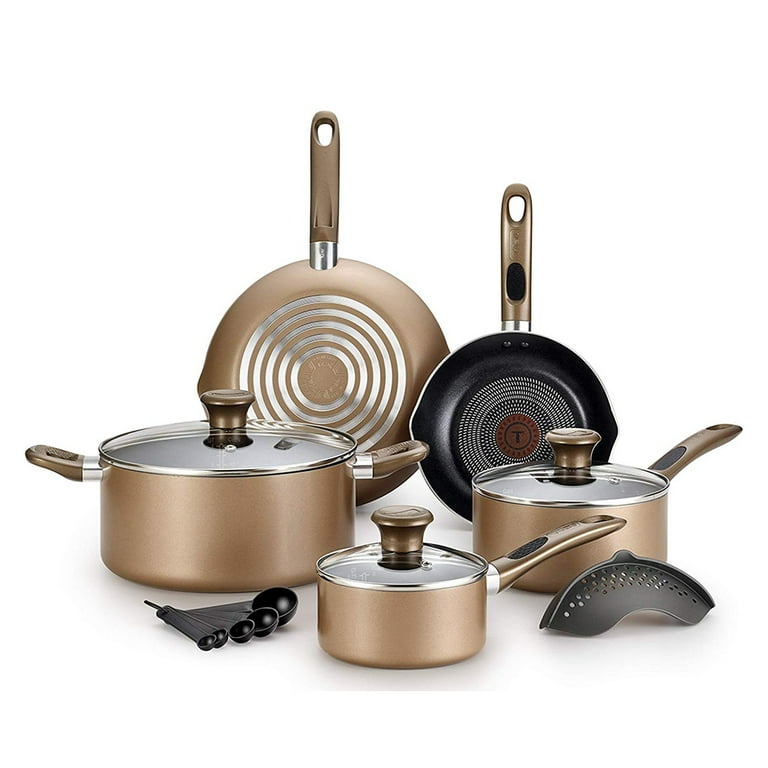 T-Fal Excite Pro Glide Nonstick Thermo Spot Dishwasher Safe Cookware Set, Bronze T-Fal Excite Pro Glide Nonstick Thermo Spot Dishwasher Safe Cookware Set, Bronze