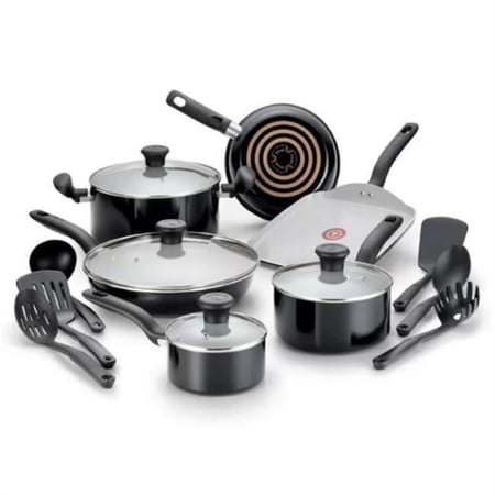 T-Fal Initiatives Ceramic Cookware Set, Black - 16 Piece